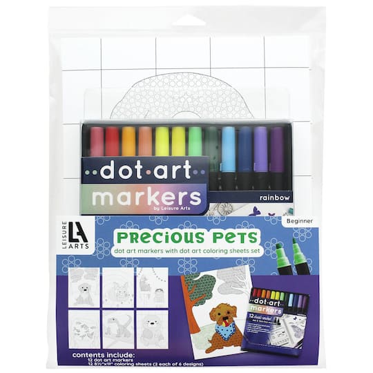 Leisure Arts&#xAE; Dot Art Markers Precious Pets Coloring Sheets Set